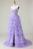 Verde Uma Linha Querida Corset Tiered Ruffled Long Prom Dress com Sequins