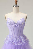Querida Uma Linha Espartilho Roxo Tiered Ruffle Long Prom Dress com Sequins