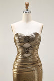 Sereia Dourada Escura Metálica Strapless Cut out Long Prom Dress com Fenda