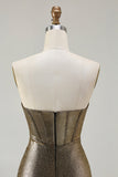 Metalizado Dourado Escuro Frisado Corset Strapless Long Prom Dress