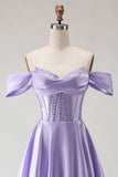 Vestido de Baile de Finalistas Longo com Espartilhos Roxos Com Missangas Caídas
