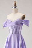 Vestido de Baile de Finalistas com Espartilho Verde Escuro Ombro Descoberto, Vestido de Baile Longo com Fenda