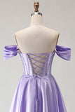 Vestido de Baile de Finalistas Longo com Espartilhos Roxos Com Missangas Caídas