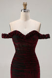 Vestido de baile preto vermelho de sereia ombro descoberto e tamanho longo com fenda