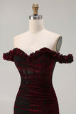 Vestido de baile preto vermelho de sereia ombro descoberto e tamanho longo com fenda