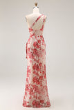 Champagne Floral Um Ombro Bainha Vestido de Noiva com Fenda