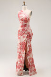 Champagne Floral Um Ombro Bainha Vestido de Noiva com Fenda