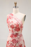 Champagne Floral Um Ombro Bainha Vestido de Noiva com Fenda