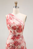 Champagne Floral Um Ombro Bainha Vestido de Noiva com Fenda