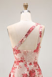 Champagne Floral Um Ombro Bainha Vestido de Noiva com Fenda