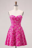 Fuchsia Floral Strapless Uma Linha Mini Homecoming Dress