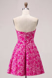 Fuchsia Floral Strapless Uma Linha Mini Homecoming Dress