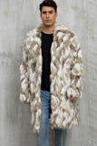 Grey Faux Fur Notched Lapela Long Winter Casaco Masculino