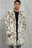 Grey Faux Fur Notched Lapela Long Winter Casaco Masculino