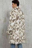 Grey Faux Fur Notched Lapela Long Winter Casaco Masculino