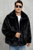 Preto Fofo Faux Fur Curto Casaco Masculino de inverno