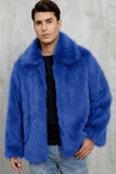 Preto Fofo Faux Fur Curto Casaco Masculino de inverno