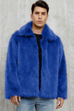 Preto Fofo Faux Fur Curto Casaco Masculino de inverno