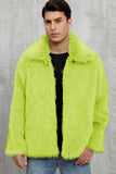 Preto Fofo Faux Fur Curto Casaco Masculino de inverno