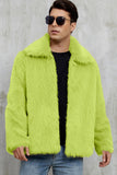 Preto Fofo Faux Fur Curto Casaco Masculino de inverno