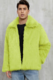 Preto Fofo Faux Fur Curto Casaco Masculino de inverno