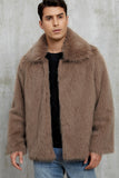 Preto Fofo Faux Fur Curto Casaco Masculino de inverno