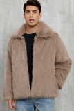 Preto Fofo Faux Fur Curto Casaco Masculino de inverno