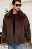 Preto Fofo Faux Fur Curto Casaco Masculino de inverno