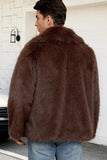 Preto Fofo Faux Fur Curto Casaco Masculino de inverno