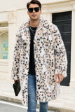 Leopardo Branco Notched Lapela Long Faux Fur Winter Men's Coat