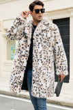 Leopardo Branco Notched Lapela Long Faux Fur Winter Men's Coat