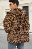 Café Leopard Faux Fur Homens Casaco de inverno com Bolsos