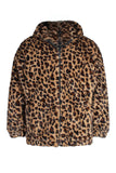 Café Leopard Faux Fur Homens Casaco de inverno com Bolsos