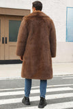 Castanho Fofo Faux Fur Lapel Collar Longo Casaco Masculino de inverno