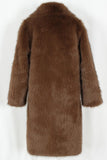 Castanho Fofo Faux Fur Lapel Collar Longo Casaco Masculino de inverno