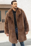 Brown Faux Fur Notched Lapela Long Men's Winter Coat