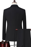 Preto Notched Lapela Singel Peito 2-peça Homens Ternos