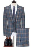 Blue Notched Lapel Slim Fit xadrez homens ternos