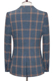 Blue Notched Lapel Slim Fit xadrez homens ternos