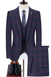 Blue Notched Lapel Slim Fit xadrez homens ternos