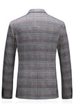 Homens Cinzento Xadrez Pico Lapela 3 Peças Prom Suits