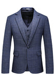 Homens Azul Escuro Plaid Notched Lapela 3 Peças Prom Suits