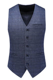 Homens Azul Escuro Plaid Notched Lapela 3 Peças Prom Suits