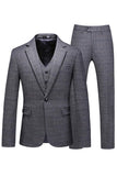 Homens Azul Escuro Plaid Notched Lapela 3 Peças Prom Suits