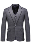 Homens Azul Escuro Plaid Notched Lapela 3 Peças Prom Suits