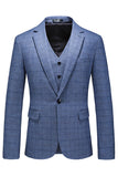 Homens Azul Escuro Plaid Notched Lapela 3 Peças Prom Suits