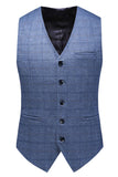 Homens Azul Escuro Plaid Notched Lapela 3 Peças Prom Suits