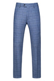 Homens Azul Escuro Plaid Notched Lapela 3 Peças Prom Suits