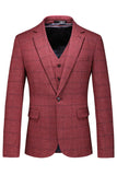 Homens Azul Escuro Plaid Notched Lapela 3 Peças Prom Suits