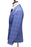 Blue Plaid Pico Lapela 2 Peças Prom Suits